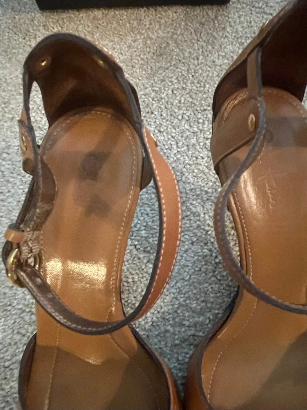 Cole Haan Lexa Toast Brown Leather Buckle Ankle-Strap Sandals. 7.5. EUC